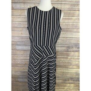 Banana Republic Large NWT Asymmetric Dress Black White Stripe Sleeveless Stretch